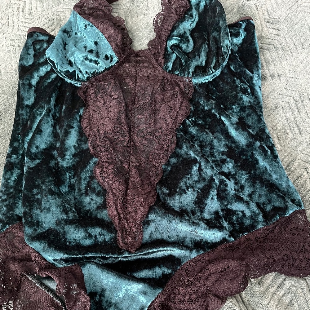 Velvet lace green teddy bodysuit lingerie s